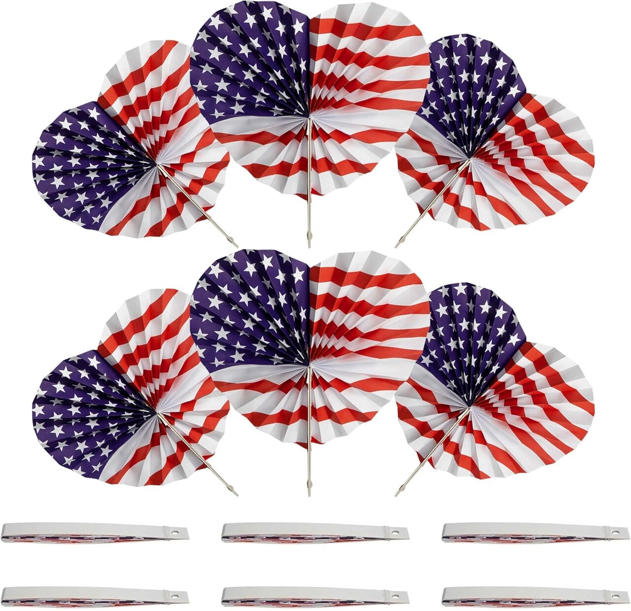 30 Pcs 4th of July Patriotic Themed Paper Fans, American Flag Star and Stripe Folding Fans, Independence Day Red White Blue Handheld Fans for Summer Memorial Day Party Decor Supplies